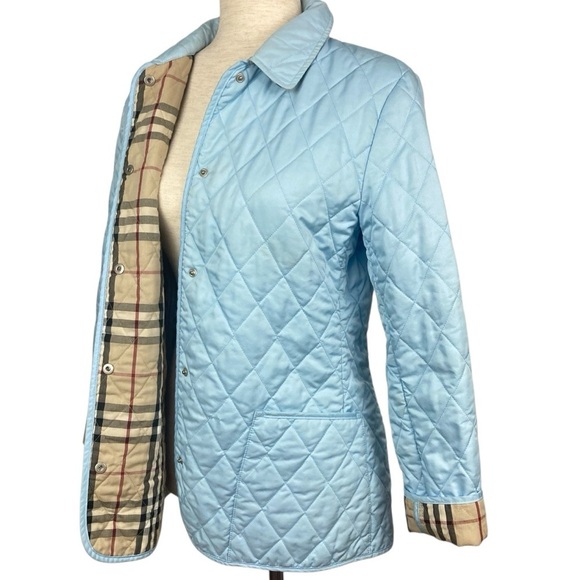 SOLD **   BURBERRY Diamond Quilted Jacket, Nova Check Lining, Light Blue XS - Picture 2 of 15